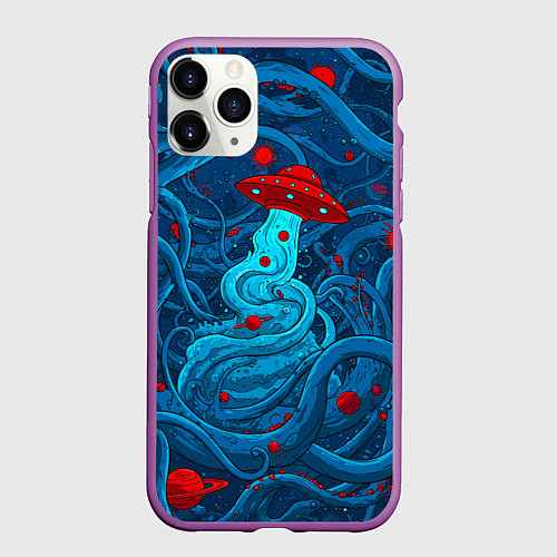 Чехол iPhone 11 Pro матовый Контакт с хаосом / 3D-Фиолетовый – фото 1