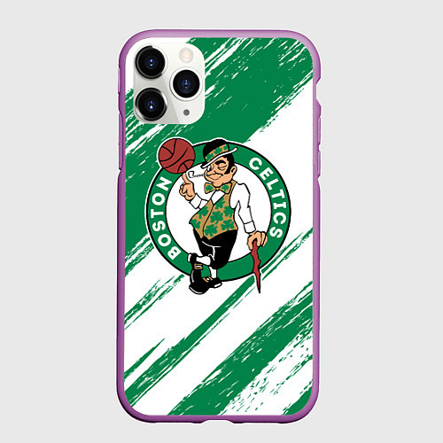 Чехол iPhone 11 Pro матовый Boston Celtics white and green / 3D-Фиолетовый – фото 1