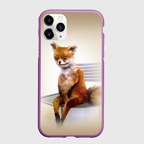 Чехол iPhone 11 Pro матовый Уставший лис мем / 3D-Фиолетовый – фото 1
