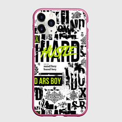 Чехол iPhone 11 Pro матовый Pattern with inscriptions hustle sand boy, цвет: 3D-малиновый