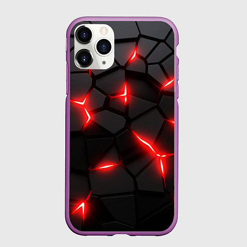 Чехол iPhone 11 Pro матовый Красная неоновая броня / 3D-Фиолетовый – фото 1