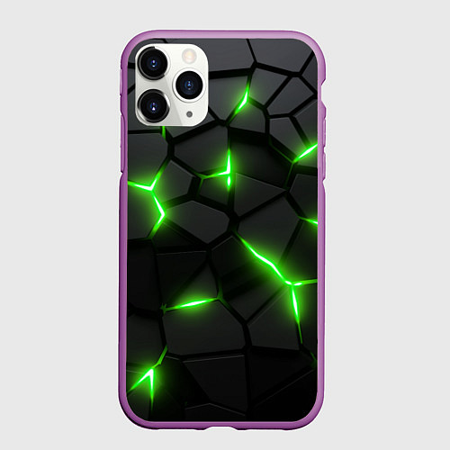Чехол iPhone 11 Pro матовый Зеленая неоновая броня / 3D-Фиолетовый – фото 1