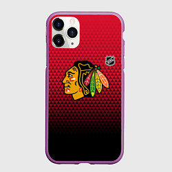 Чехол iPhone 11 Pro матовый Чикаго Блэкхокс - геометрический градиент, цвет: 3D-фиолетовый