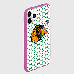 Чехол iPhone 11 Pro матовый Чикаго Блэкхокс - белые соты с зеленой обводкой, цвет: 3D-фиолетовый — фото 2