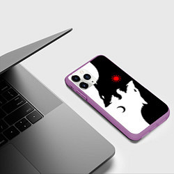 Чехол iPhone 11 Pro матовый Инь янь волки, цвет: 3D-фиолетовый — фото 2