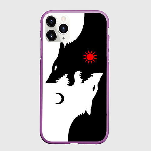 Чехол iPhone 11 Pro матовый Инь янь волки / 3D-Фиолетовый – фото 1