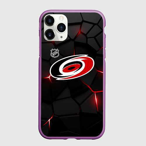 Чехол iPhone 11 Pro матовый Каролина Харрикейнз - НХЛ хоккей / 3D-Фиолетовый – фото 1