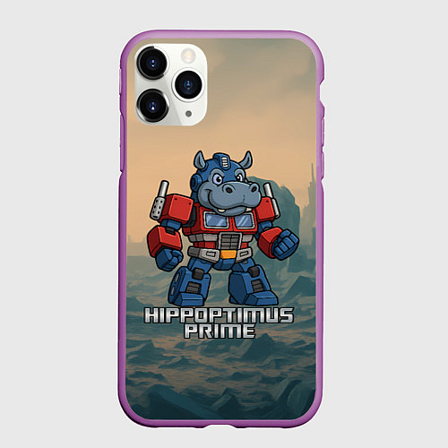 Чехол iPhone 11 Pro матовый Гиппоптимус Прайм - бегемот трансформер / 3D-Фиолетовый – фото 1