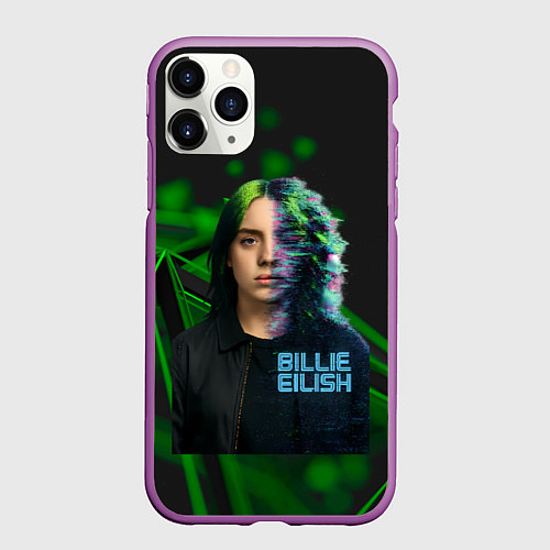 Чехол iPhone 11 Pro матовый Билли Айлиш глитч стиль / 3D-Фиолетовый – фото 1
