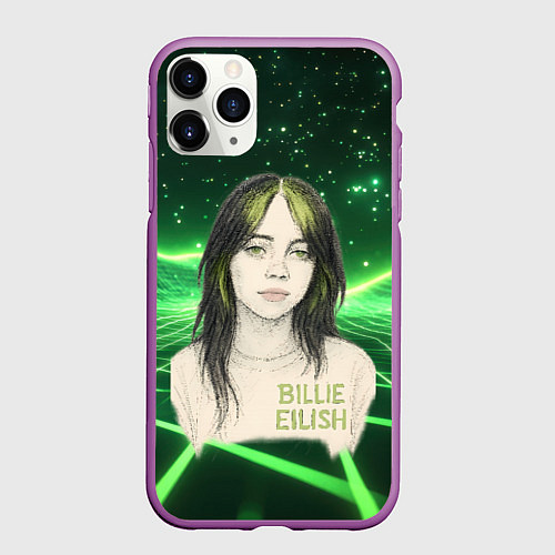 Чехол iPhone 11 Pro матовый Билли Айлиш нарисована с зелеными волосами / 3D-Фиолетовый – фото 1