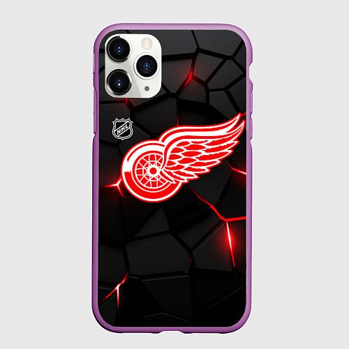 Чехол iPhone 11 Pro матовый Детройт Ред Уингз - плиты с подсветкой / 3D-Фиолетовый – фото 1