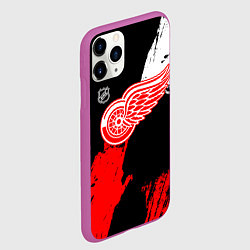 Чехол iPhone 11 Pro матовый Детройт Ред Уингз - брызги краска на черном фоне, цвет: 3D-фиолетовый — фото 2