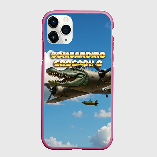 Чехол iPhone 11 Pro матовый Bombardino Crocodillo мем / 3D-Малиновый – фото 1