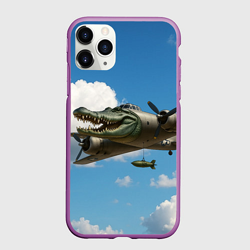 Чехол iPhone 11 Pro матовый Бомбардиро крокодило / 3D-Фиолетовый – фото 1