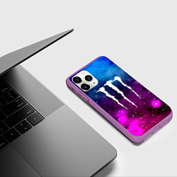 Чехол iPhone 11 Pro матовый Monster energy neon space, цвет: 3D-фиолетовый — фото 2