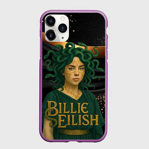 Чехол iPhone 11 Pro матовый Билли Айлиш в образе Гаргоны / 3D-Фиолетовый – фото 1