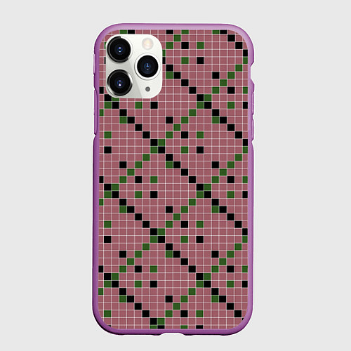 Чехол iPhone 11 Pro матовый Коричневая с черным и зеленым плитка / 3D-Фиолетовый – фото 1