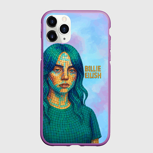 Чехол iPhone 11 Pro матовый Билли Айлиш из мозаики / 3D-Фиолетовый – фото 1