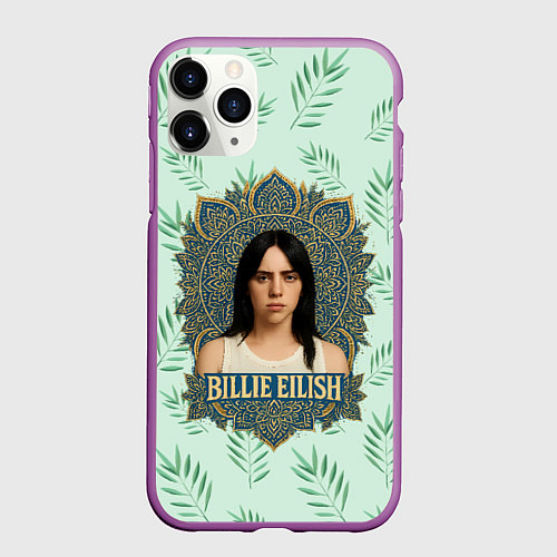 Чехол iPhone 11 Pro матовый Билли Айлиш рамка мандала / 3D-Фиолетовый – фото 1