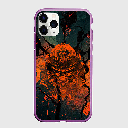Чехол iPhone 11 Pro матовый Шлем кибернетического самурая / 3D-Фиолетовый – фото 1
