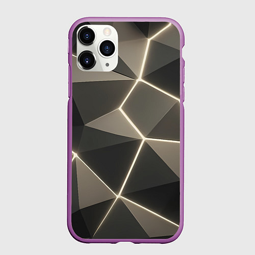 Чехол iPhone 11 Pro матовый Серая объемная текстура с гранями / 3D-Фиолетовый – фото 1