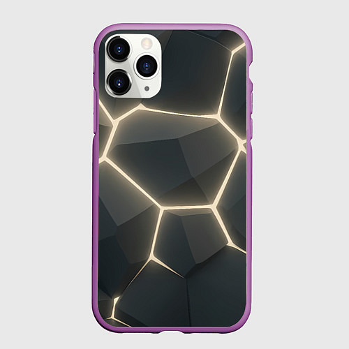 Чехол iPhone 11 Pro матовый Объемные серые плиты / 3D-Фиолетовый – фото 1