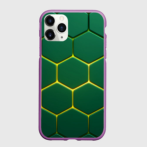 Чехол iPhone 11 Pro матовый Зеленые плиты с желтым светом / 3D-Фиолетовый – фото 1