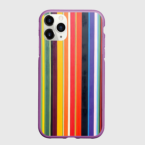 Чехол iPhone 11 Pro матовый Разноцветная полоска / 3D-Фиолетовый – фото 1