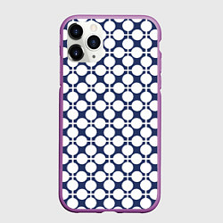Чехол iPhone 11 Pro матовый Серо-белый узор в клетку и горох ретро, цвет: 3D-фиолетовый