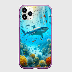Чехол iPhone 11 Pro матовый Белая акула в коралловом рифе