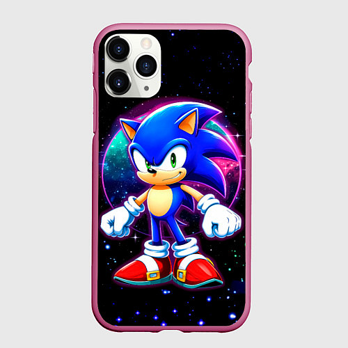 Чехол iPhone 11 Pro матовый Соник в космосе / 3D-Малиновый – фото 1
