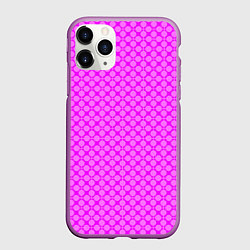 Чехол iPhone 11 Pro матовый Неоновый малиновый розовый узор в горошек