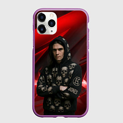 Чехол iPhone 11 Pro матовый Bones с черепами на худи, цвет: 3D-фиолетовый