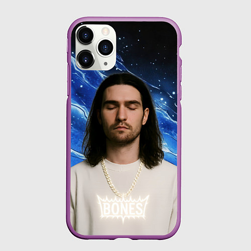 Чехол iPhone 11 Pro матовый Bones глаза закрыты / 3D-Фиолетовый – фото 1