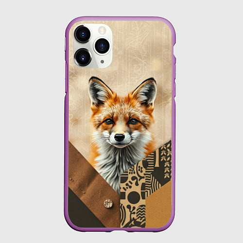 Чехол iPhone 11 Pro матовый Удивительный рыжий лисёнок / 3D-Фиолетовый – фото 1