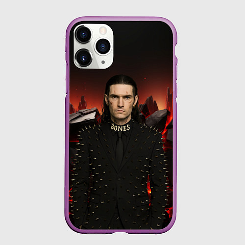 Чехол iPhone 11 Pro матовый Bones в пиджаке с шыпами / 3D-Фиолетовый – фото 1