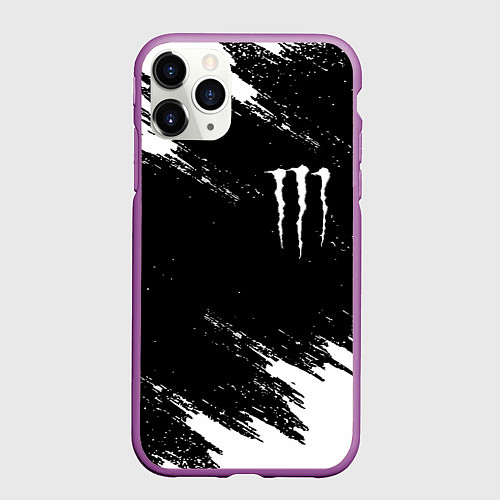 Чехол iPhone 11 Pro матовый Monster energy краски штрихи белые / 3D-Фиолетовый – фото 1
