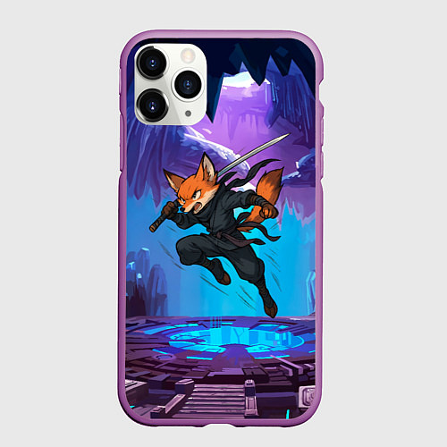Чехол iPhone 11 Pro матовый Лис ниндзя в прыжке / 3D-Фиолетовый – фото 1