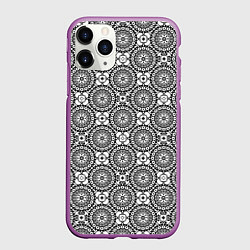 Чехол iPhone 11 Pro матовый Черно белый кружевной узор