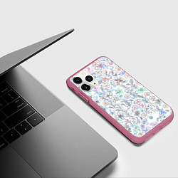 Чехол iPhone 11 Pro матовый Белый в рисованный цветочек, цвет: 3D-малиновый — фото 2