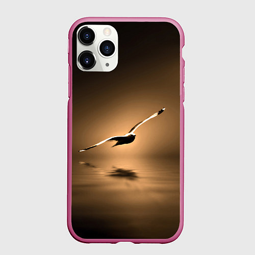 Чехол iPhone 11 Pro матовый Летящая птица / 3D-Малиновый – фото 1