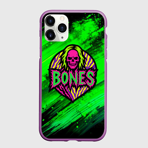 Чехол iPhone 11 Pro матовый Bones лого с черепом / 3D-Фиолетовый – фото 1