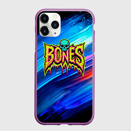 Чехол iPhone 11 Pro матовый Bones лого из краски / 3D-Фиолетовый – фото 1