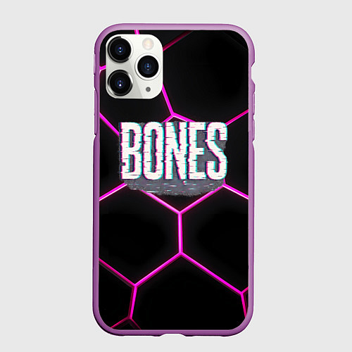 Чехол iPhone 11 Pro матовый Bones белый глитч лого / 3D-Фиолетовый – фото 1