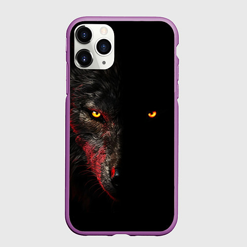 Чехол iPhone 11 Pro матовый Тень волка / 3D-Фиолетовый – фото 1