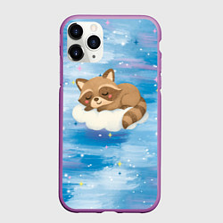 Чехол iPhone 11 Pro матовый Милый енот спит на облаке