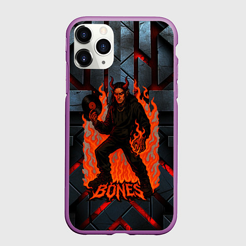 Чехол iPhone 11 Pro матовый Bones в стиле дьявола с пластинкой / 3D-Фиолетовый – фото 1
