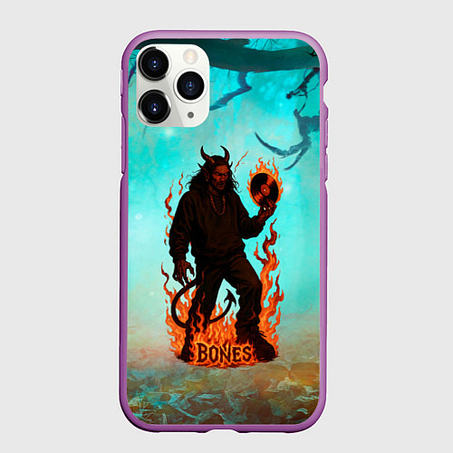 Чехол iPhone 11 Pro матовый Bones в стиле демона / 3D-Фиолетовый – фото 1