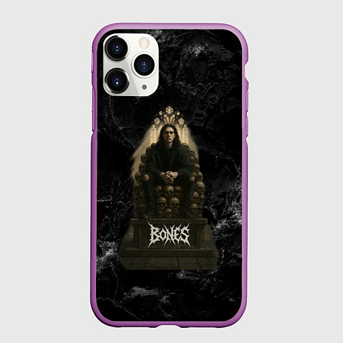 Чехол iPhone 11 Pro матовый Bones сидит на троне из черепов / 3D-Фиолетовый – фото 1