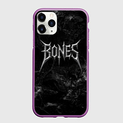 Чехол iPhone 11 Pro матовый Bones лого из металла, цвет: 3D-фиолетовый